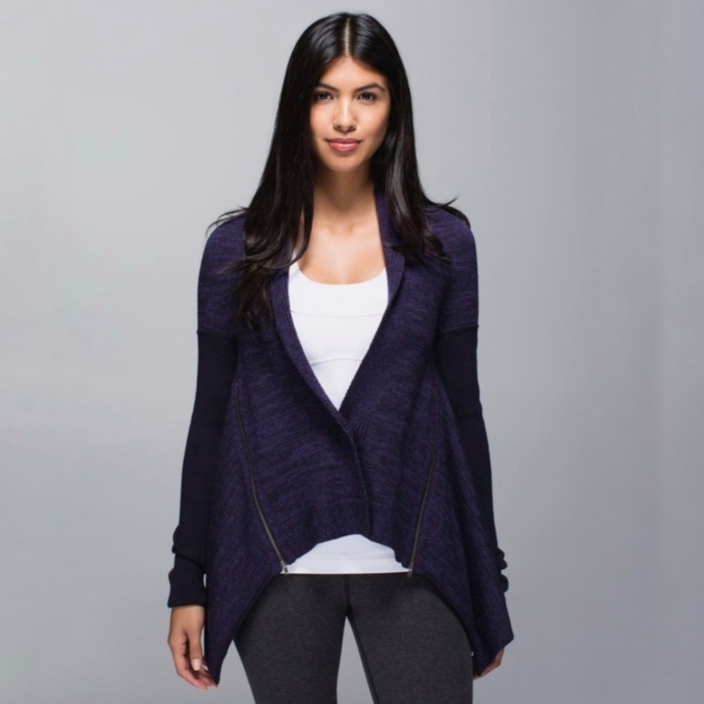 Purple Open-Front Draped Cardigan Sweater